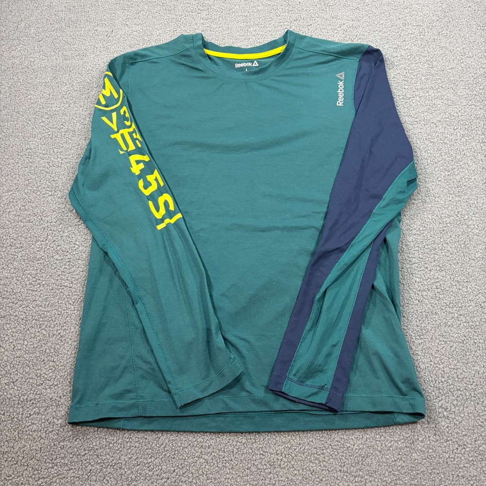 Reebok Shirt Mens L Green PlayIce Long Sleeve Graphic Training AA1261 AV1501